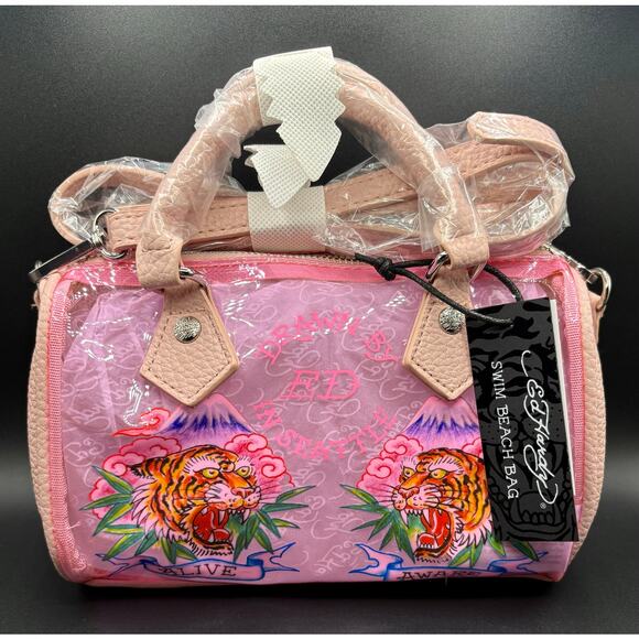 Ed Hardy Handbags - NWT - Ed Hardy Pink PVC Small Beach Handbag - Alive & Aware